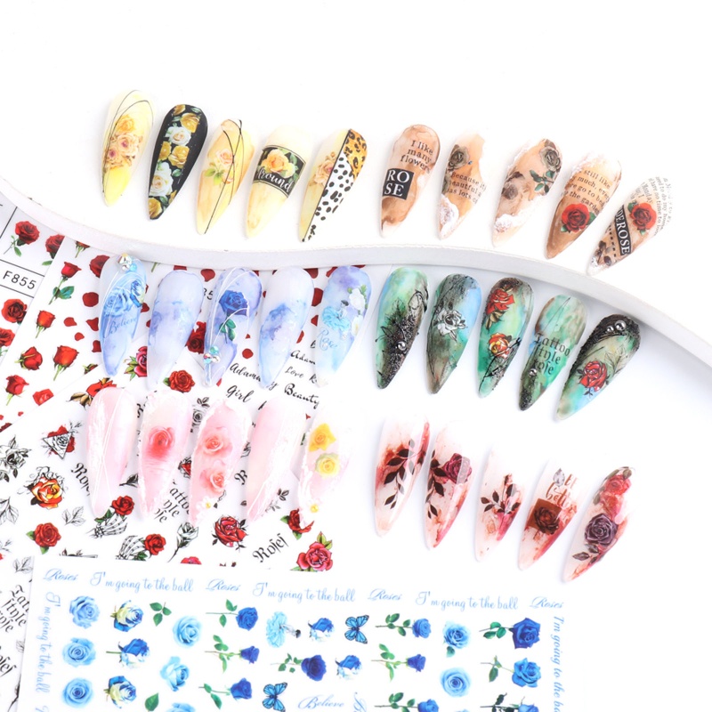 Set 6 / 10 Tấm Nhãn Dán Móng Nghệ Thuật Tự Dính Họa Tiết Hoa Mẫu Đơn Mùa Hè