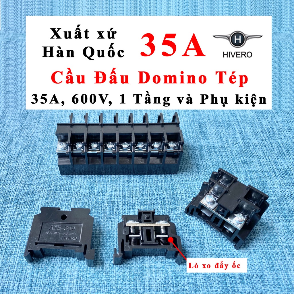 Domino tép 35A Hivero Hàn Quốc - Cầu đấu dạng tép hãng Hivero ATB-35A, Loại 1 pha 35A 600V và các phụ kiện