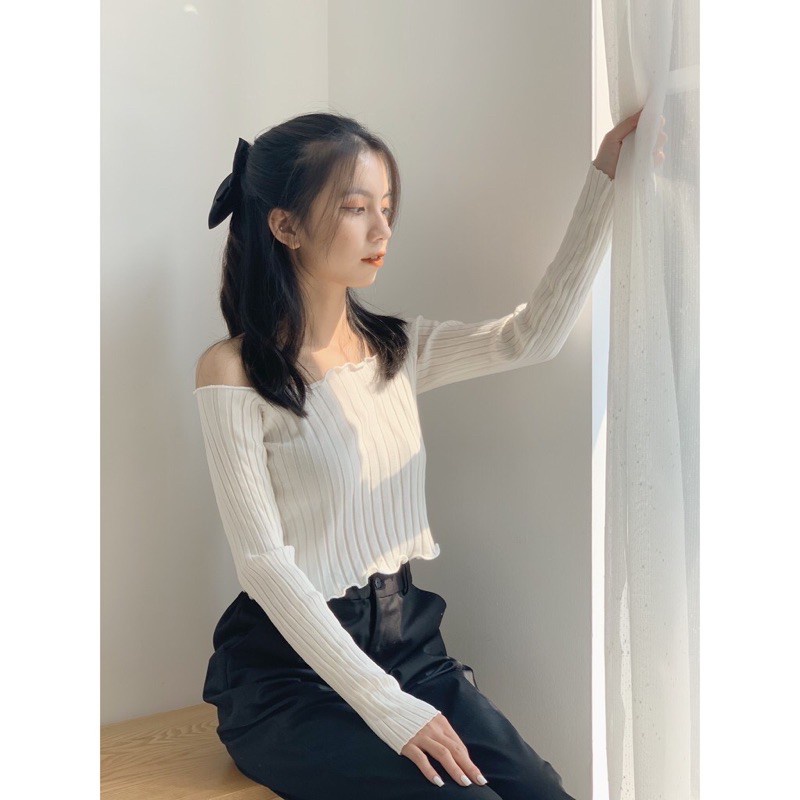 Áo Thun Nữ Trễ Vai Dài Tay Chất Thun Gân Đẹp - Titifa Shop