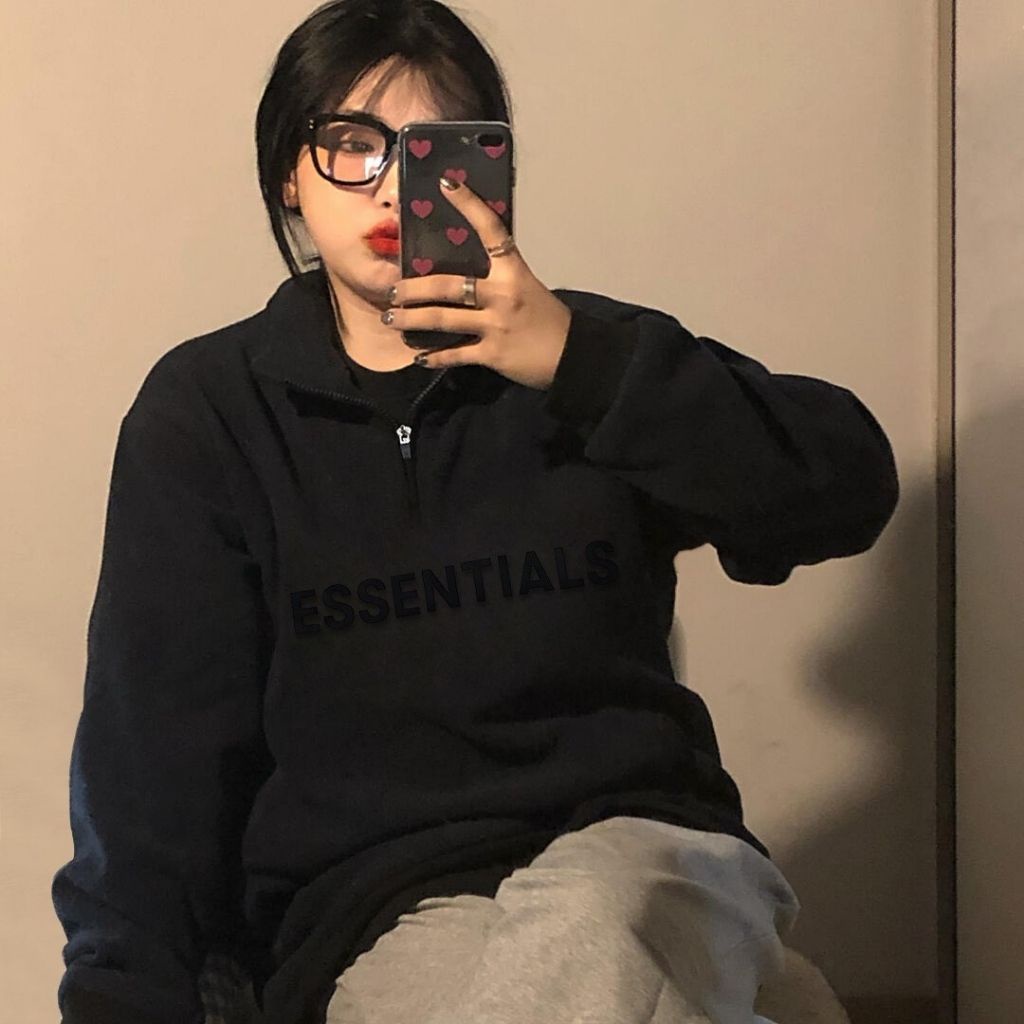Áo Sweater Nam Nữ Form rộng CHUMI kéo khóa cổ in chữ nổi Essentials phong cách năng động, Streetwear AN209