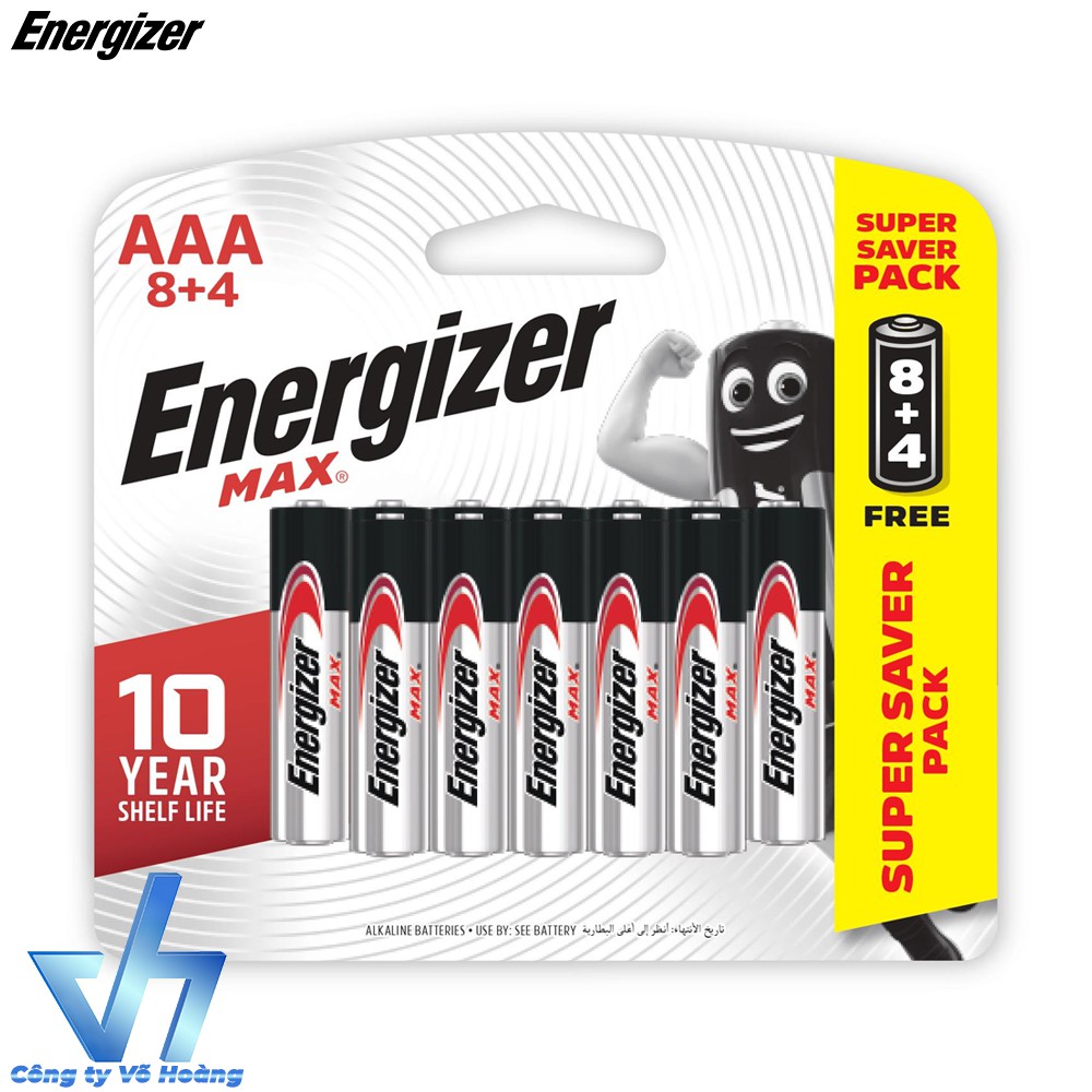 Pin đũa AAA Energizer Alkaline chống chảy E92 - 8 pin tặng kèm 4 pin free