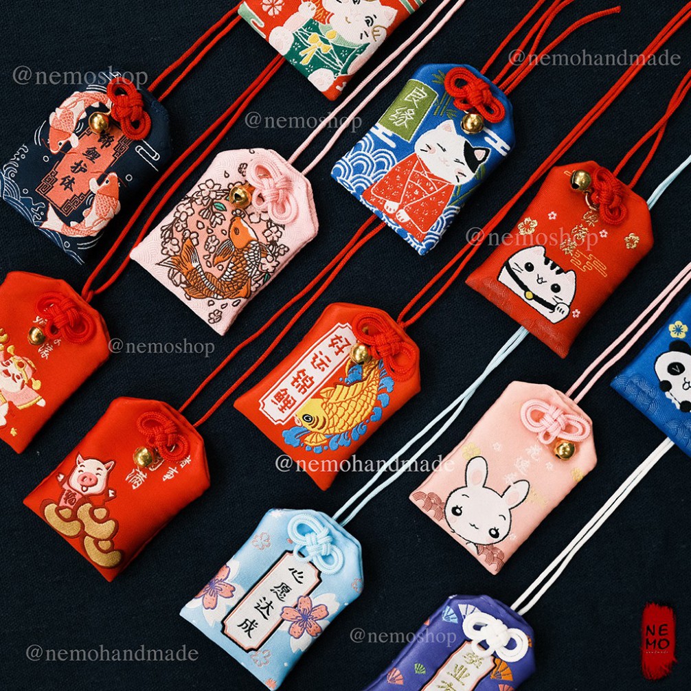 [G07] Túi Phước May Mắn Omamori, tặng Túi Bảo Vệ, Đá Ngũ Sắc, Giấy Ghi Điều Ước Lời Chúc, Hoa Oải Hương Nụ Khô - OM12M S