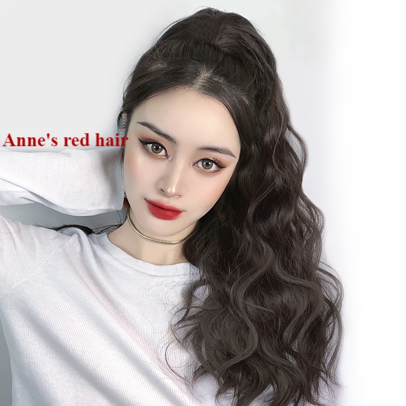 Bộ tóc giả gắn kẹp gắp tóc đuôi ngựa kiểu dài cong tự nhiên bồng bềnh cho nữ