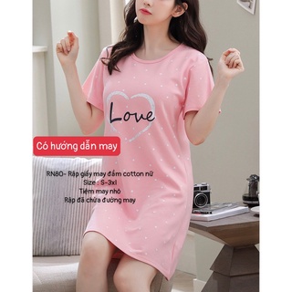 RN80_Rập giấy may đầm cotton cổ tròn nữ
