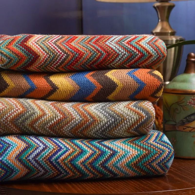 Chăn Dệt Kim Họa Tiết Sọc Caro Phong Cách Bohemian Dùng Trang Trí Giường Ngủ / Ghế Sofa
