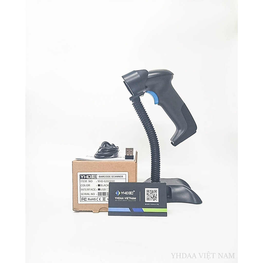 Máy bắn mã vạch không dây YHD 6200DW 2D, Máy quét mã vạch Barcode(1D) Qrcode(2D), Đầu đọc mã vạch dùng trên Laptop, PC