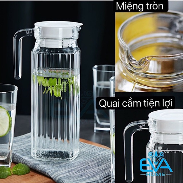 Bình Đựng Nước Thuỷ Tinh Miệng Rót Sọc Có Quai Cầm 1000 Ml Deli EH1004-2 M1175 | BigBuy360 - bigbuy360.vn