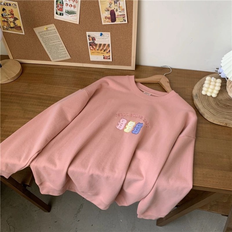 Áo nỉ Unisex nam nữ Áo Thun in hình gấu Áo Sweater dáng rộng nỉ ngoại dày dặn