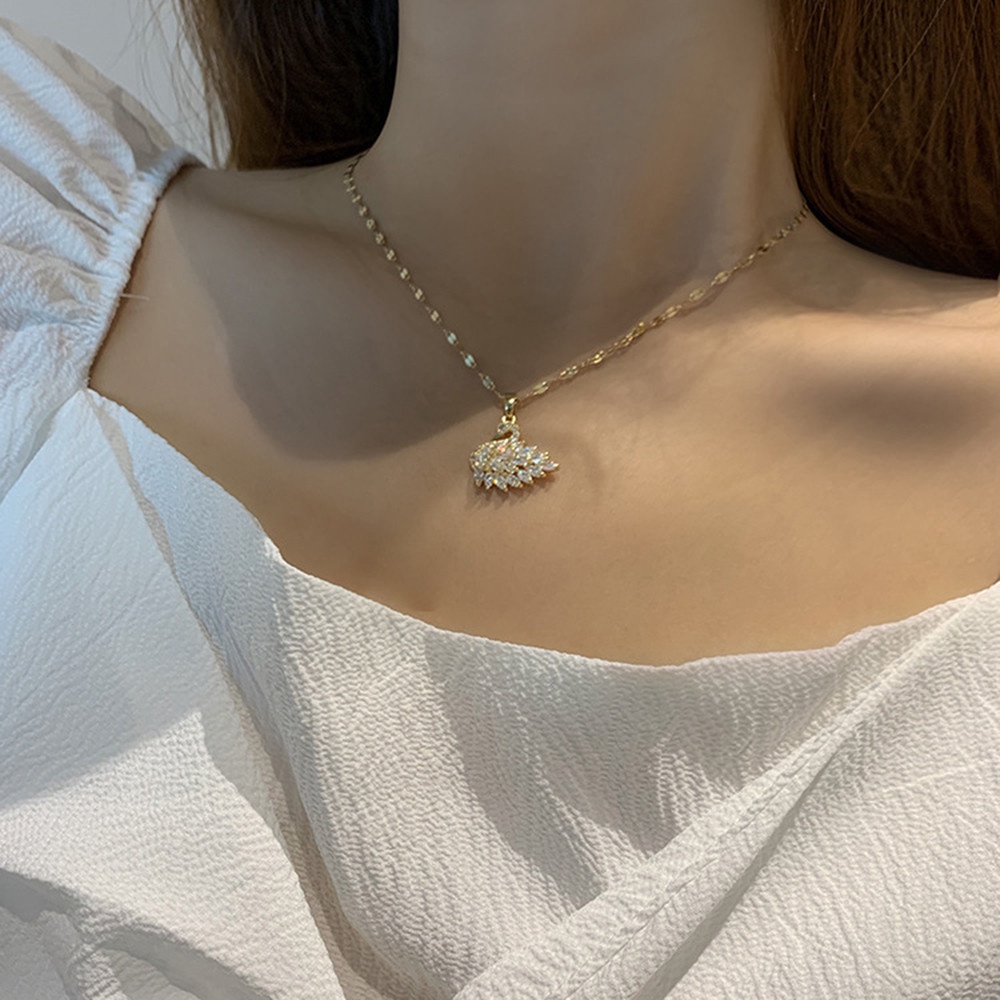 Dây chuyền mặt hình thiên nga đính kim cương đơn giản phong cách Hàn Quốc cho nữ