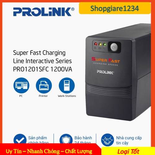 Bộ lưu điện UPS Prolink PRO1201SFCU 1200VA/600W - BH 36 Tháng Chính Hãng Nhà Phân Phối