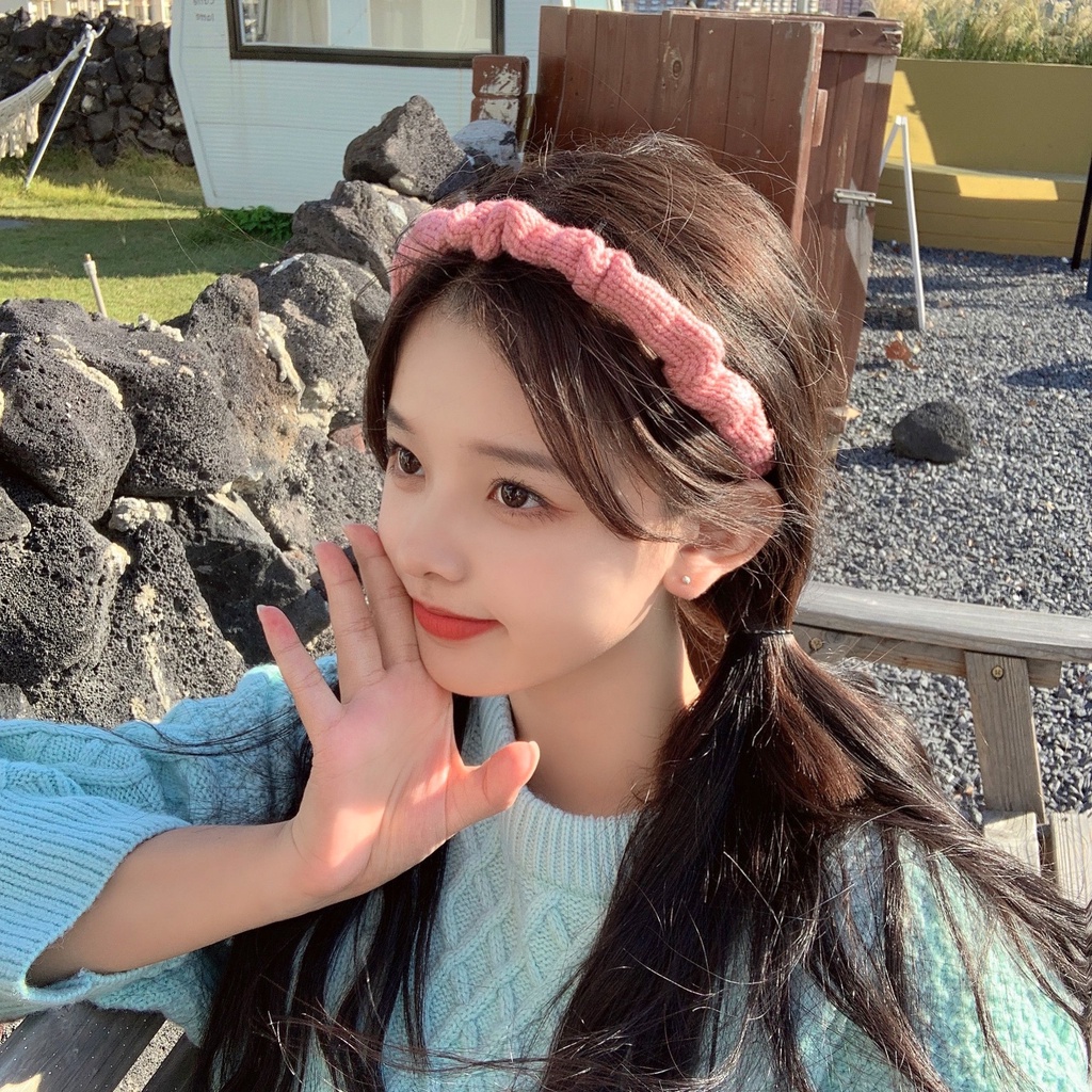 Băng Đô Len Dệt Kim Chống Trượt Xếp Ly Màu macaron Phong Cách Hàn Quốc Cho Nữ