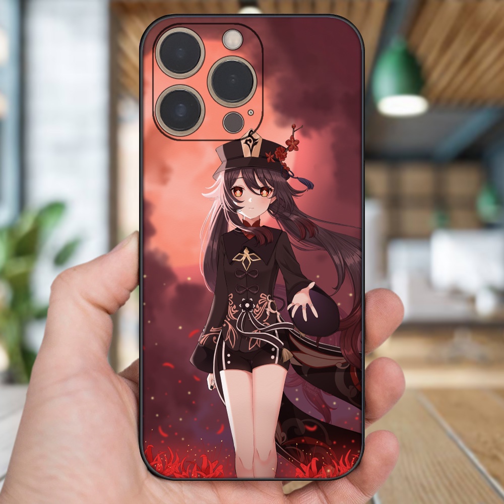 Ốp lưng iPhone 13 Pro dẻo đen cạnh vuông in hình Hutao Genshin Impact