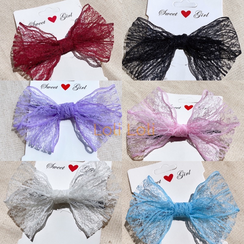 kẹp tóc nơ ren tiểu thư phong cách đơn giản nhiều màu