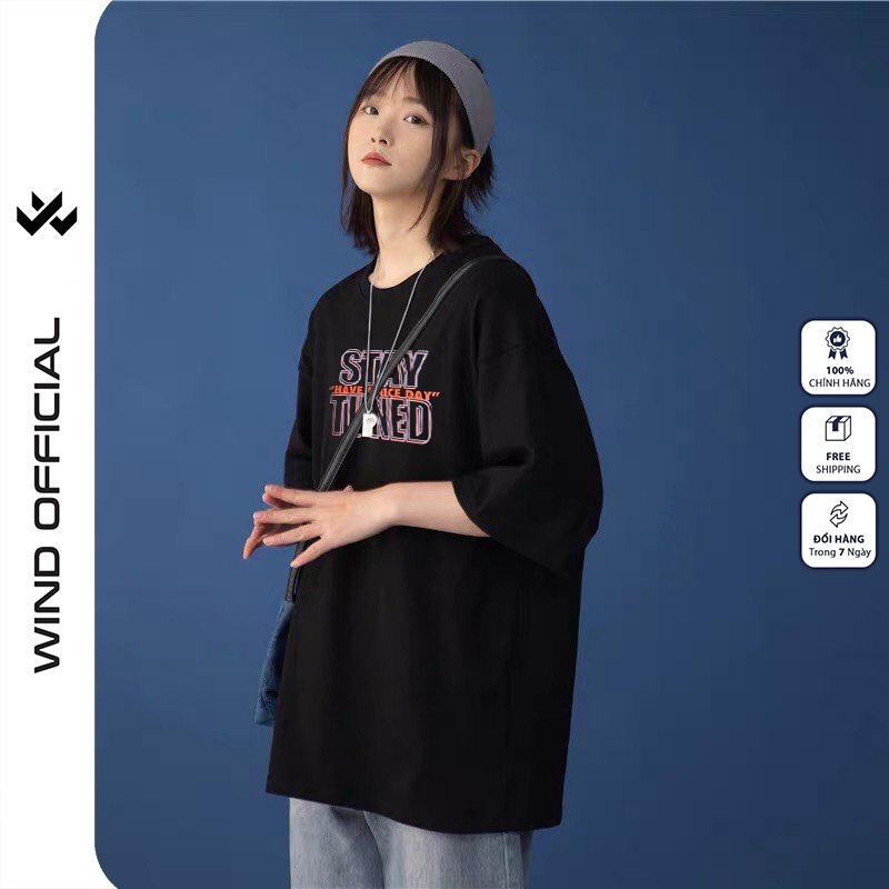 Áo phông tay lỡ unisex WIIS form rộng cotton Stay Tuned thun oversize nam nữ ulzzang