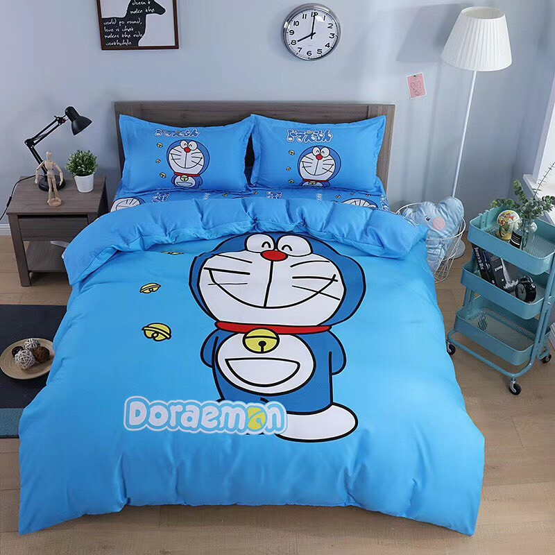 5 Bộ chăn ga gối drap giường cotton tina mẫu doremon cho bé hàng cao cấp - Ngân Khánh Bedding