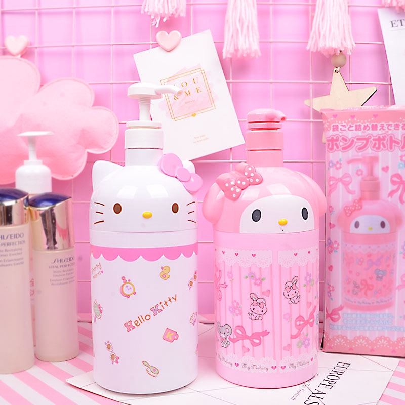 Bình Rỗng Đựng Dầu Gội / Sữa Tắm / Sữa Tắm Dung Tích Lớn Hình Mèo Kitty Màu Hồng Giá Rẻ