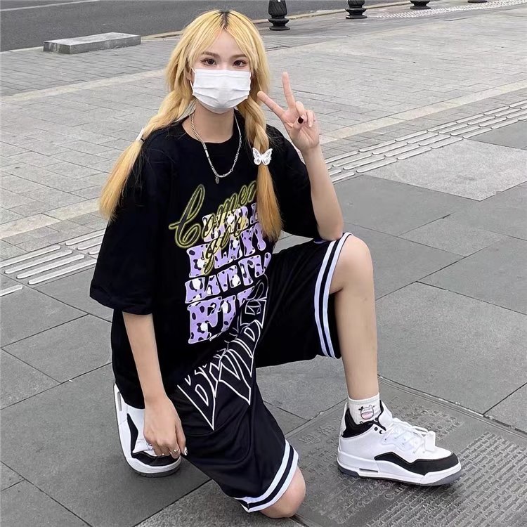 Quần Short Thể Thao Ống Rộng In Chữ Phong Cách Hong Kong Thời Trang Cho Nam Cỡ M-3XL