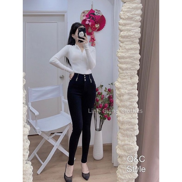 Quần cạp cao có giãn vải skinny dày dặn