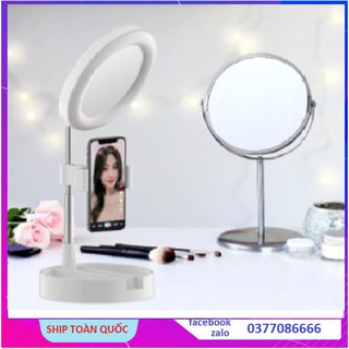 Gương Trang Điểm Có Đèn Led - Tặng Kèm Kẹp Điện Thoại - Màu Hồng Cực Hot