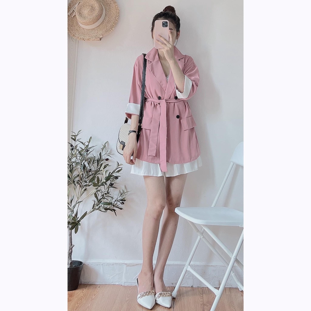 [Ảnh thật/Video]Áo blazer Hàn Quốc tay lỡ kèm đai sang chảnh | BigBuy360 - bigbuy360.vn