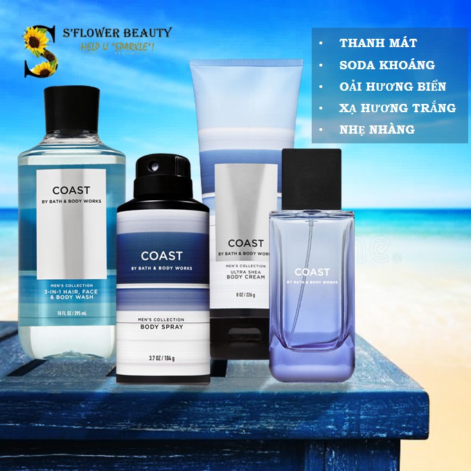 ♛ For Men | 🌊 COAST | Bộ Sản Phẩm Gel Tắm 3-in-1 - Dưỡng Thể - Xịt Thơm Nước Hoa Khử Mùi Cho Nam Bath & Body Works | BigBuy360 - bigbuy360.vn