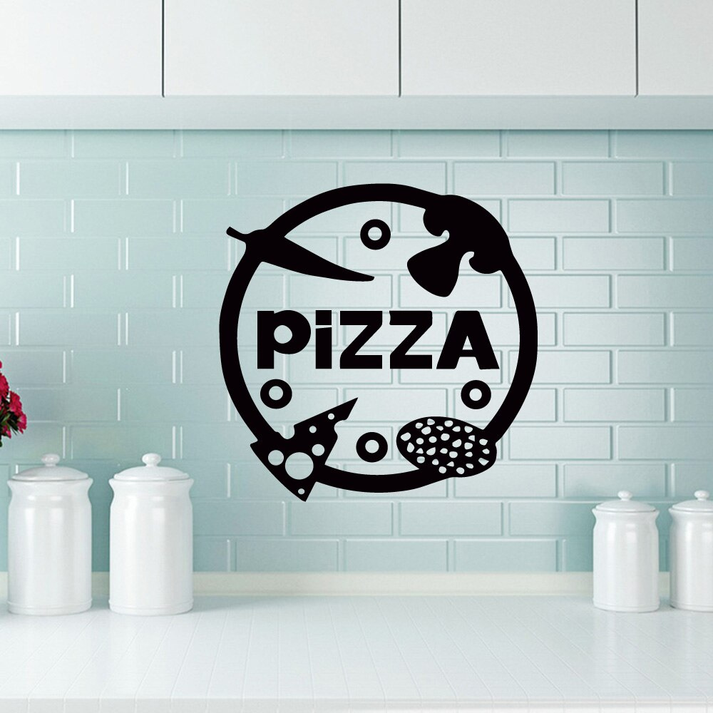 Sticker Dán Tường Chống Thấm Nước Họa Tiết Bánh Pizza Cà Phê