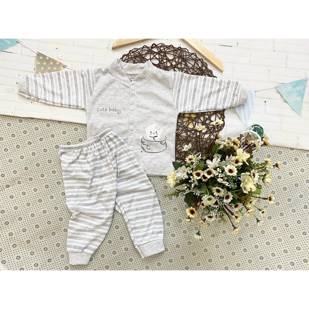 Bộ dài tay Unchi Nỉ cotton cúc giữa Tay kẻ + Quần kẻ, chất đẹp cho bé trai,gái QATE191 Namkidshop