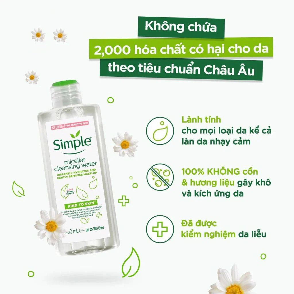 Nước Tẩy Trang Simple Kind To Skin Micellar Cleansing Water 200ml