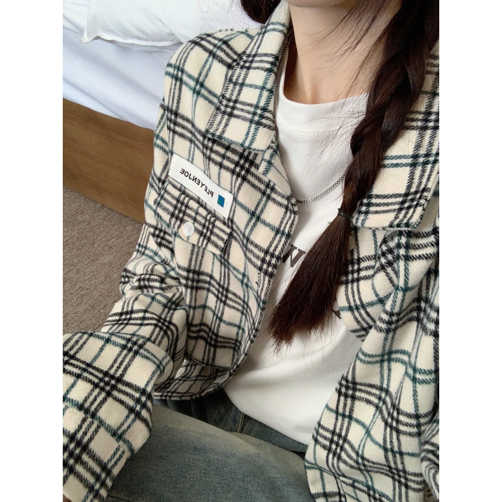 Áo Sơ Mi Caro Tay Dài Dáng Rộng Phong Cách Hàn Quốc Cho Nữ