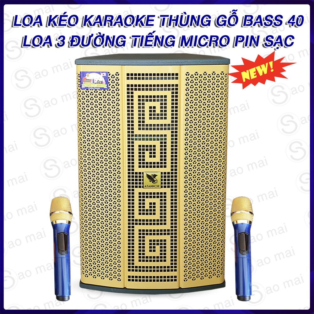 Loa kéo, Loa Karaoke di động ATANNOII AT-099A Bluetooth thùng gỗ bass 40 - Tặng 2 micro Uhf không dây