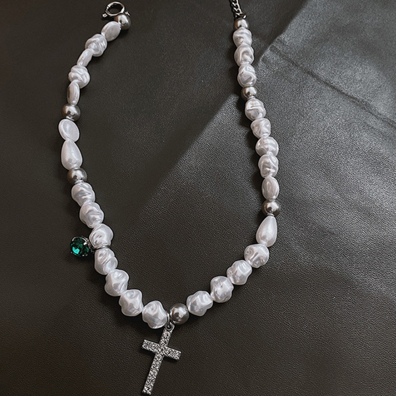 vòng cổ Mặt Chữ Thập Đính Ngọc Trai Thời Trang