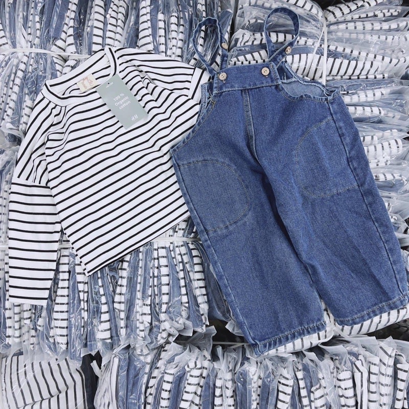 SET YẾM JEAN ÁO KẺ CHO BÉ GÁI