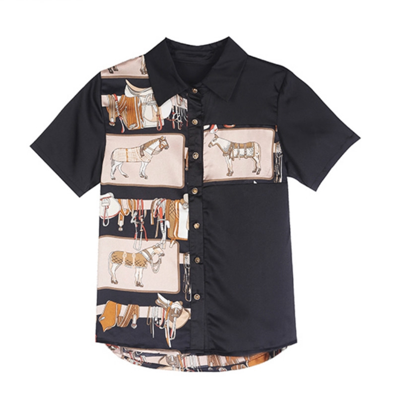 New 2020 Summer Black Red Print Fashion Korean Style Loose Short Sleeves Casual OL Office  Shirts Top for Women | BigBuy360 - bigbuy360.vn