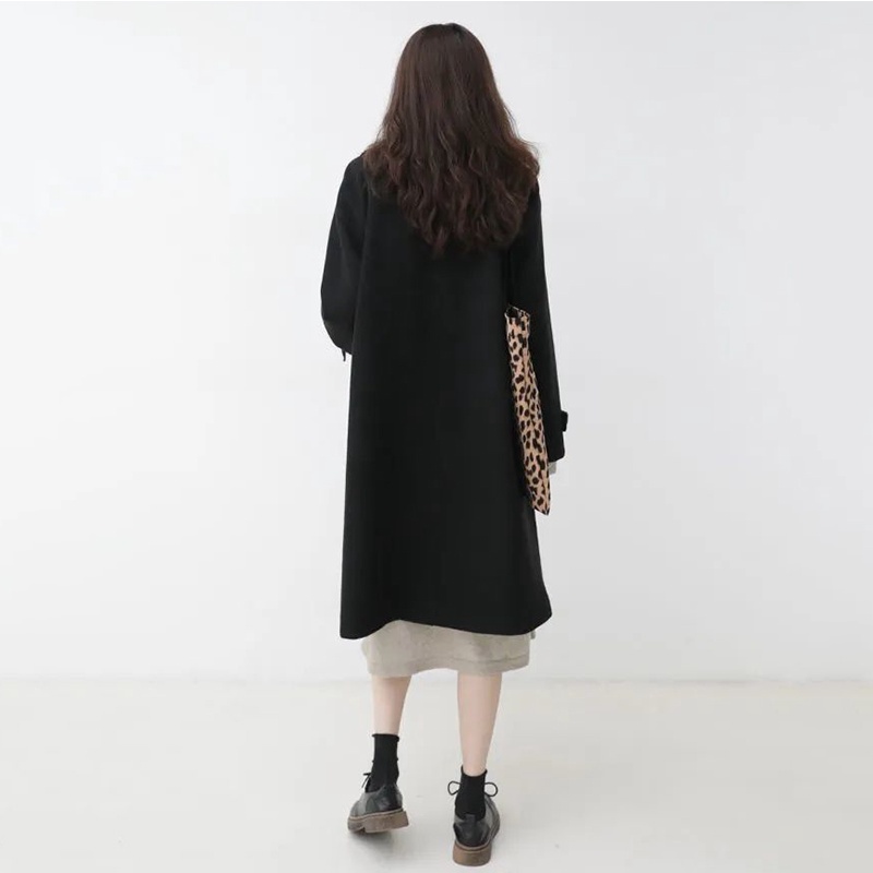 IELGY   Áo Khoác Len Dáng Dài Phối Nút Phong Cách retro Nhật Bản