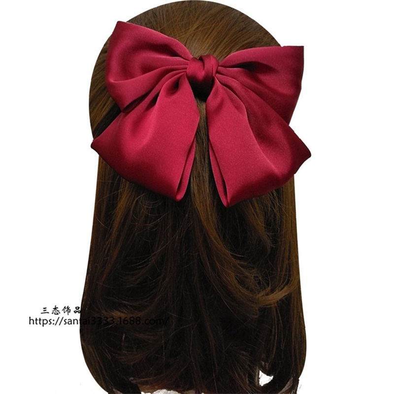 Kẹp tóc phối nơ vải satin hai lớp cỡ lớn cho nữ