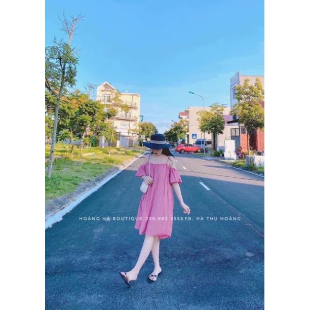 [ Mã FAMAYWA2 giảm 10K đơn 50K] [Yen Tran] Váy maxy trễ vai dáng xuông chất đũi lụa | BigBuy360 - bigbuy360.vn