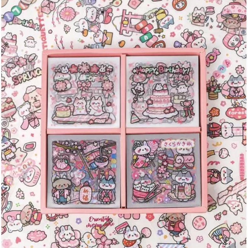 Sticker hộp 100 miếng Sakura cute - Tặng Hình Xăm Dán