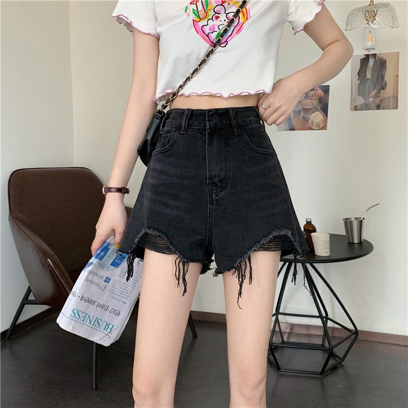 Quần Short Denim Lưng Cao Ống Rộng Theo Phong Cách Retro Hàn Quốc