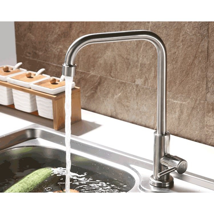 Vòi bếp (chỉ lạnh - cổ vuông,hơi nhỏ cao 31cm) SUS304 - Cao cấp ITALIA (Kèm đôi dây cấp nước)