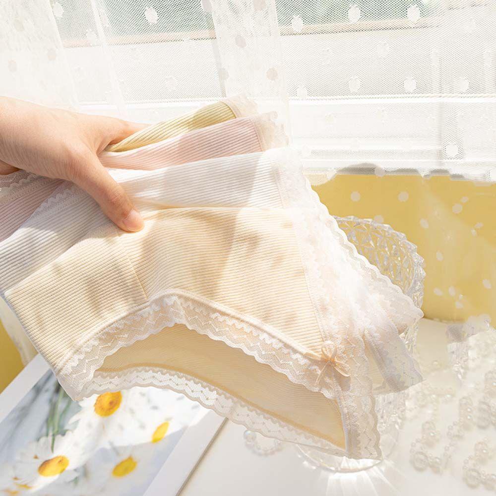 OCEANMAP Quần Lót Cotton Lưng Thấp Phối Ren Đính Nơ Phong Cách Hàn Quốc Ngọt Ngào Cho Nữ