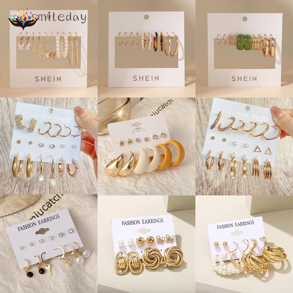 【HÀNG MỚI VỀ】Bộ Bông Tai Ngọc Trai Kim Loại Hợp Thời Trang Cho Phụ Nữ Cổ điển Hình Học Vàng Giọt Nước Bộ Bông Tai Thời Trang Acrylic Dangle Bông Tai Quà Tặng đồ Trang Sức OY