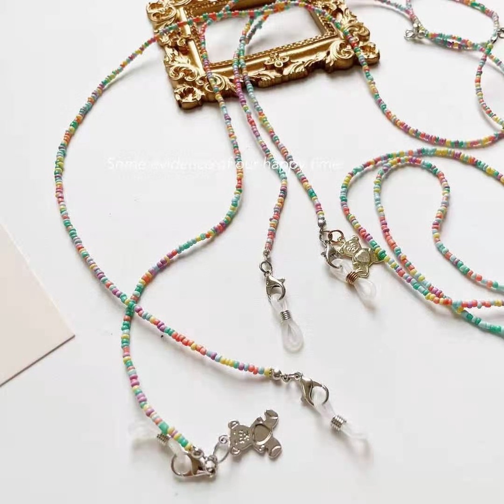 Hoạt Hình Dây Đeo Mắt Kính Xỏ Hạt acrylic Màu Kẹo Hình Gấu Dễ Thương