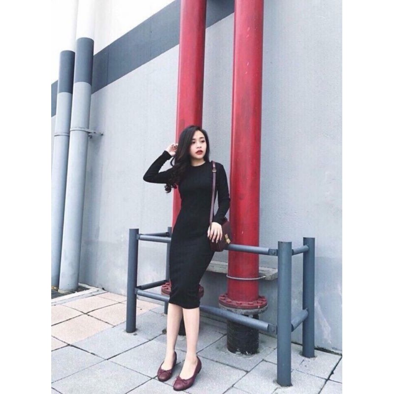 Đầm thun gân xẻ sau