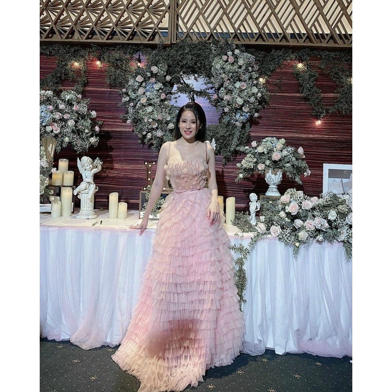 ĐẦM MAXI TẦNG ĐÍNH HOA KẾT ĐÁ
