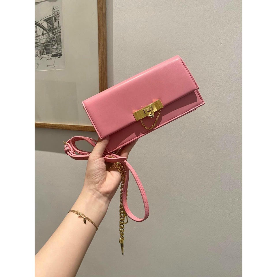 Túi xách nữ chữ C dáng clutch khóa nhọn nhiều ngăn đựng vừa điện thoại có dây đeo chéo