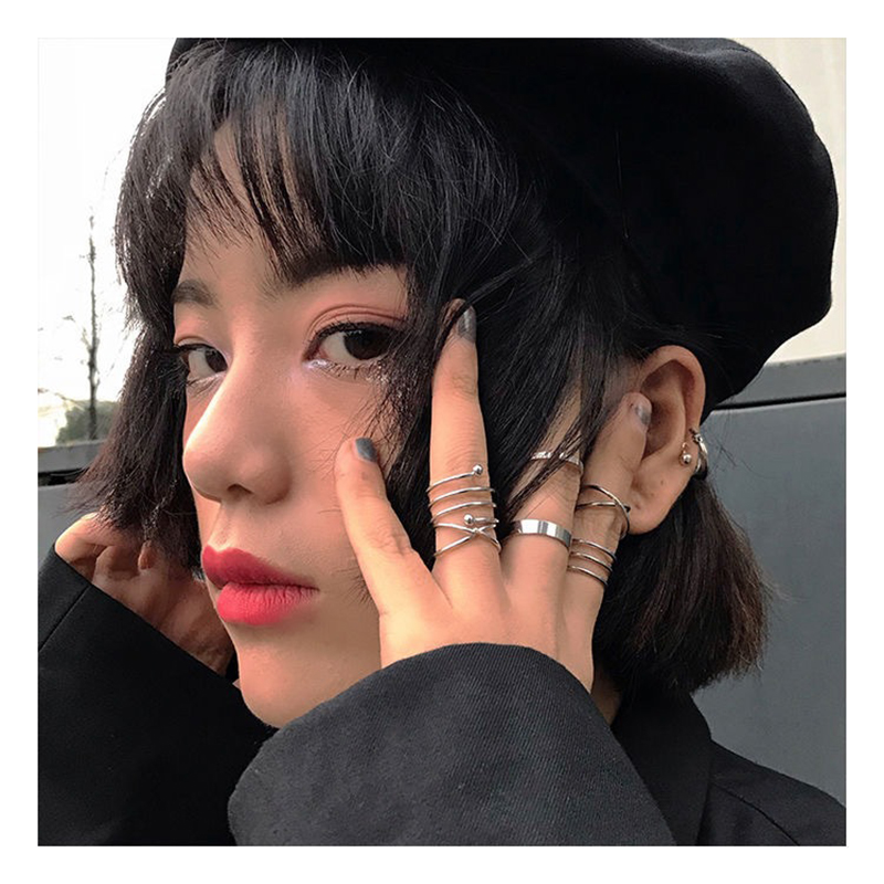 Redbud Punk Retro Silver Finger Knuckle Open Rings 6 Pcs/set Simple Round Ring Women Accessories Jewelry Best Gift