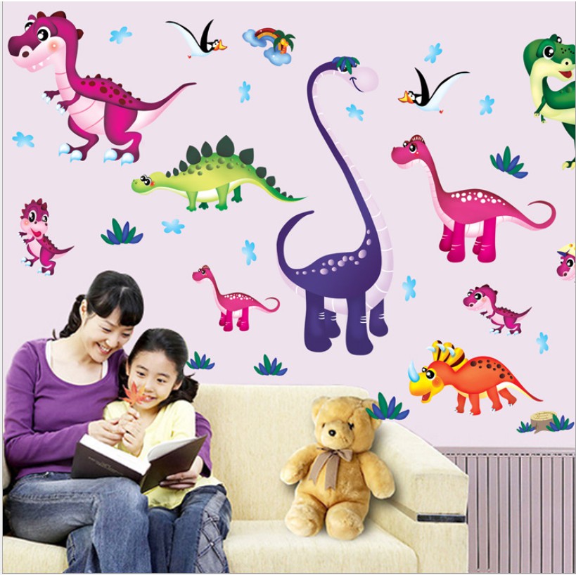 Decal dán tường - Khủng long lớn đủ màu 02