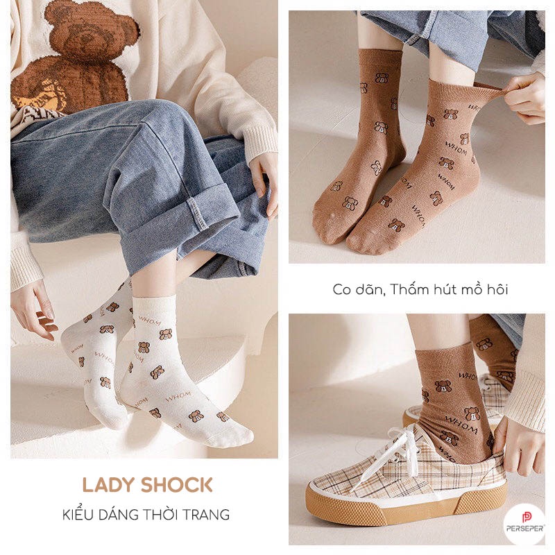 Tất cổ cao hình gấu, tất vớ nữ chất liệu cotton co giãn bốn chiều thoáng khi - Cherry Shop