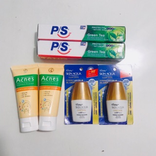 Bộ 6 món: 2sữa rửa mặt acnes 25g+ 2kem chống nắng sunplay 6g+ 2 kem đánh răng ps 30g