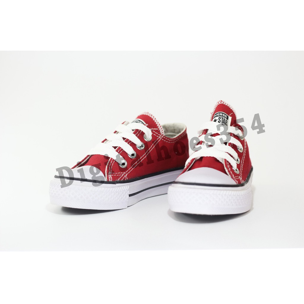 Giày Thể Thao Converse Cổ Thấp Phối Dây Cột Màu Đỏ Size Uk 21-35 Cho Bé